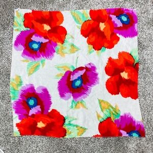 Vintage Echo 100% Silk Floral 30"‎ Square Scarf Red Purple Poppy Art Japan Made